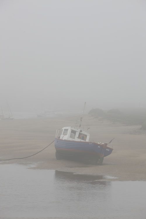 A boat in the mist, Burnham Overy Staithe, Norfolk