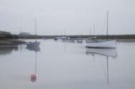 Burnham Overy Staithe, boats floating at incoming tide